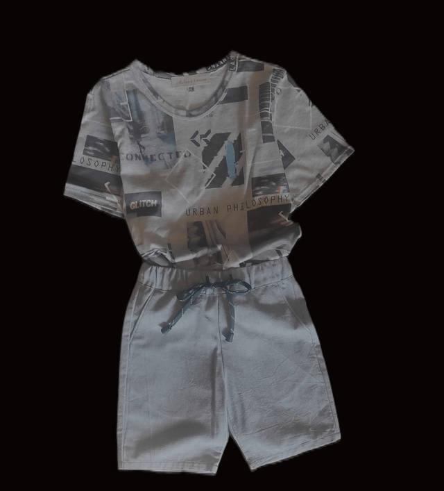 Short coton effet tweed vert