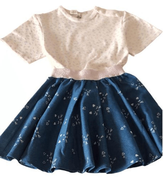 T-Shirt rose pâle, motifs fins bleu et rose